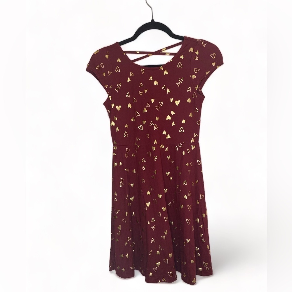 Epic Threads Girls Red Gold Hearts Dress Size L